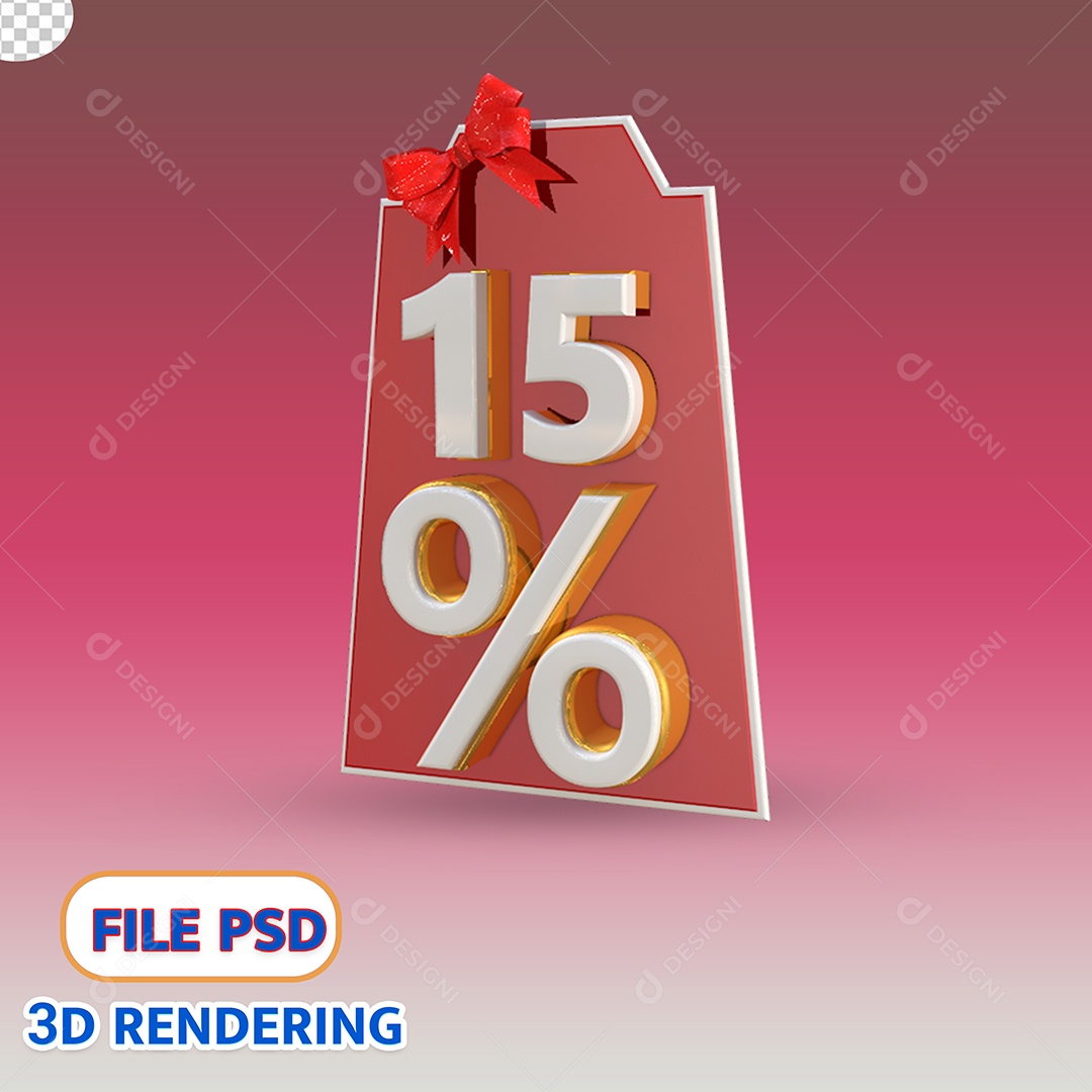 Elemento 3D Para Composição Etiqueta de Desconto 15% PSD
