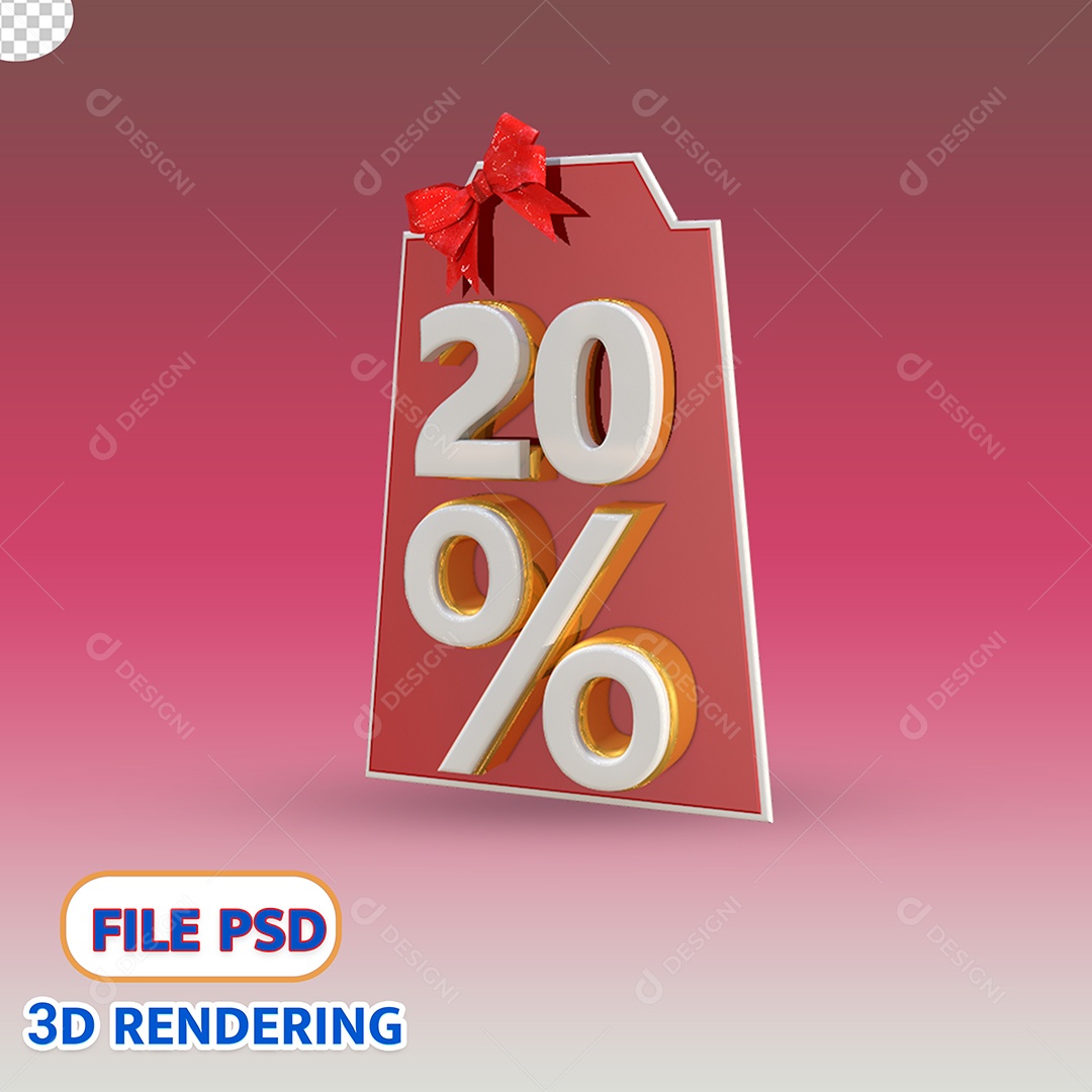 Elemento 3D Para Composição Etiqueta de Desconto 20% PSD