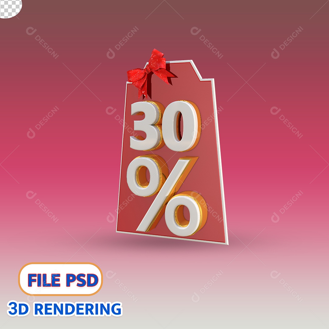 Elemento 3D Para Composição Etiqueta de Desconto 30% PSD