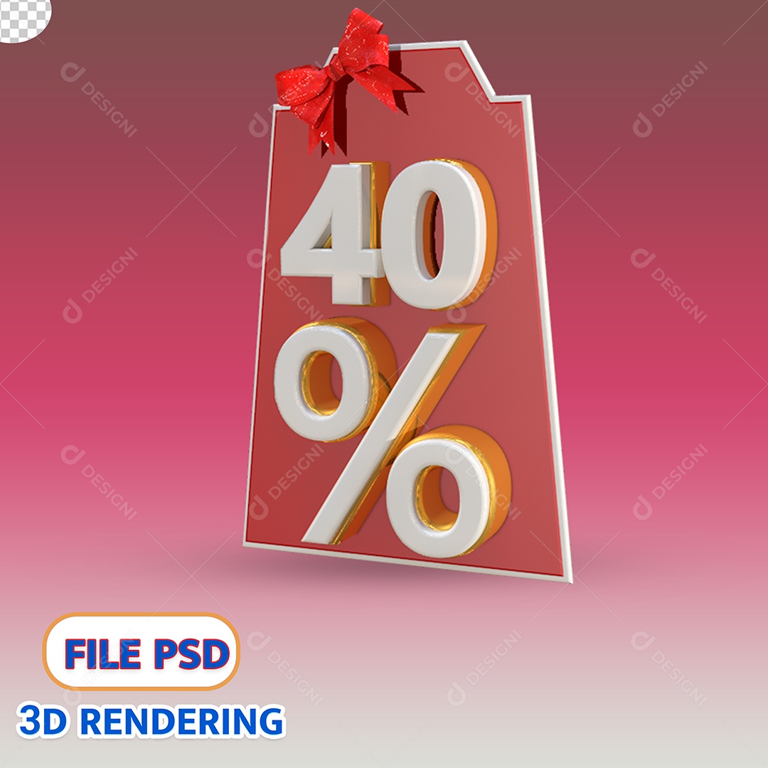 Elemento 3D Para Composição Etiqueta de Desconto 40% PSD