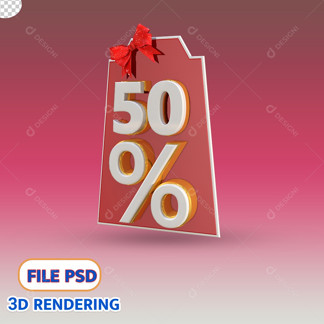 Elemento 3D Para Composição Etiqueta de Desconto 50% PSD