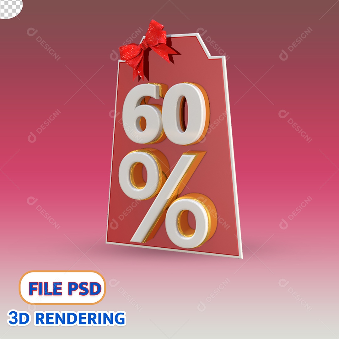 Elemento 3D Para Composição Etiqueta de Desconto 60% PSD
