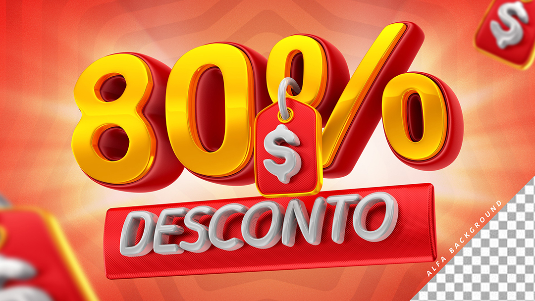 Selo 3D 80% de Desconto Para Composição PSD
