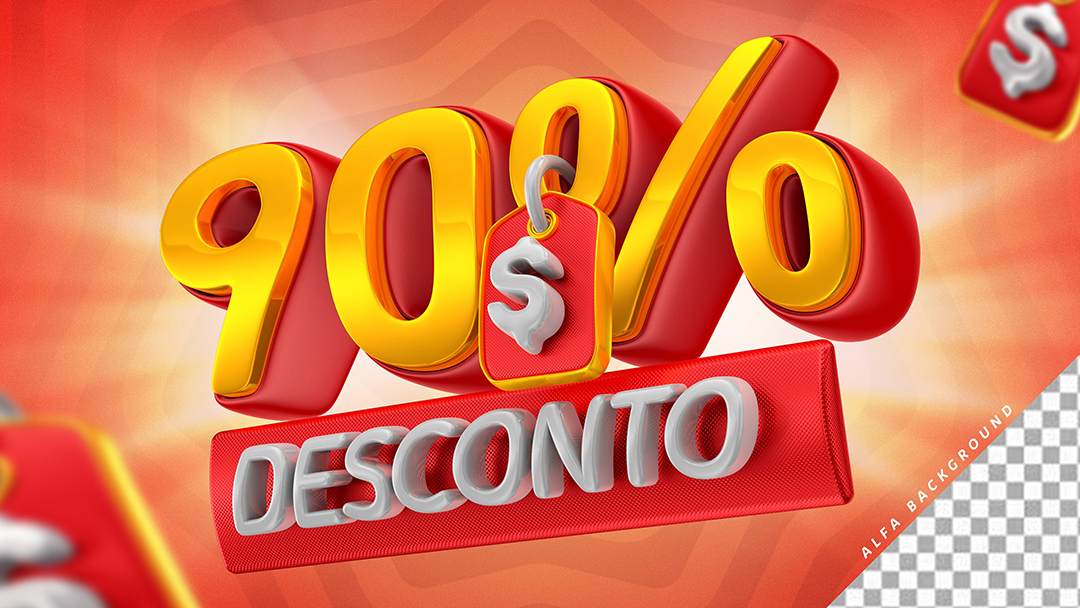 Selo 3D 90% de Desconto Para Composição PSD