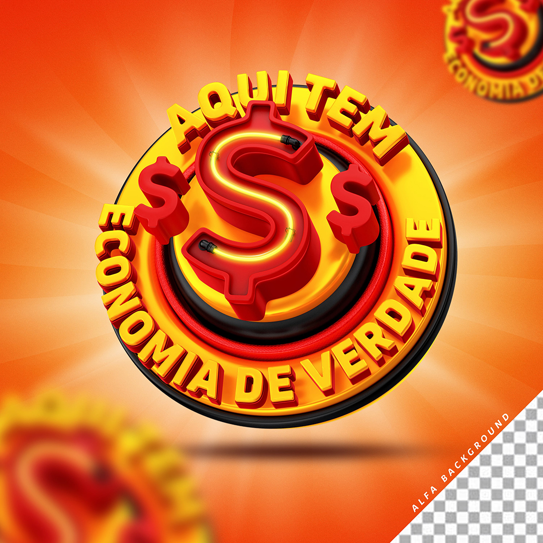 Selo 3D Aqui Tem Economia de Verdade para Composição PSD