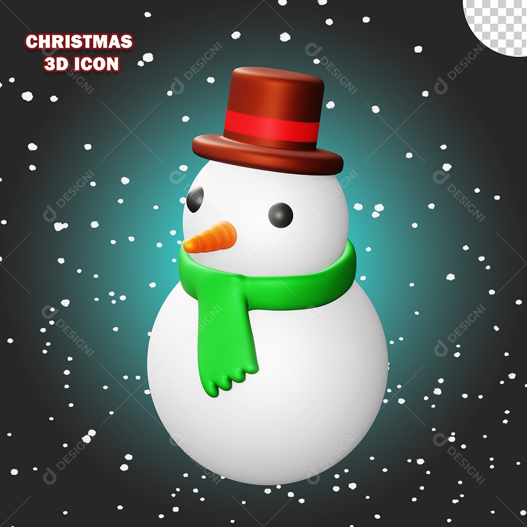 Ícone de Natal Boneco de Neve 3D PSD Para Composição