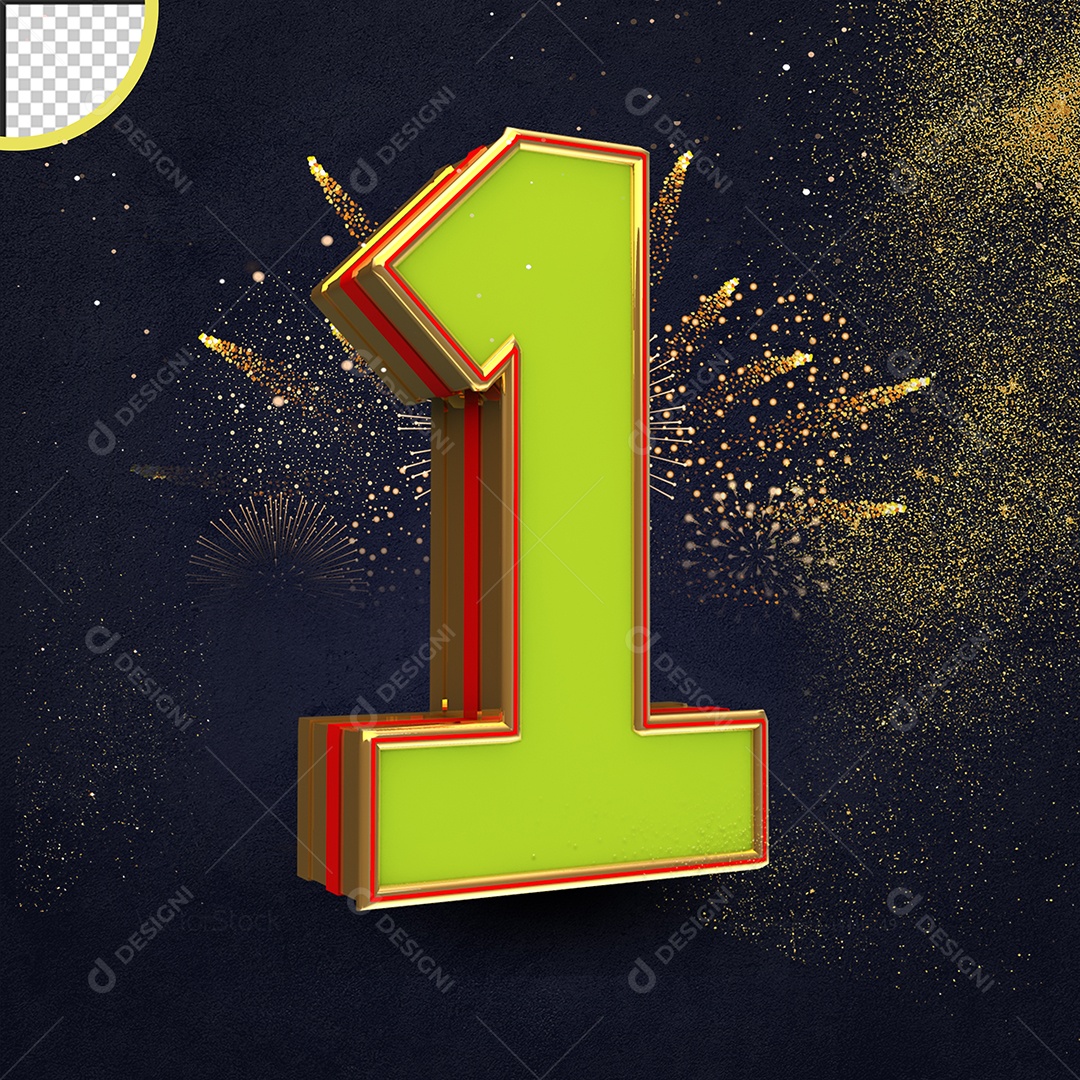 Número 1 Elemento 3D Para Composição PSD