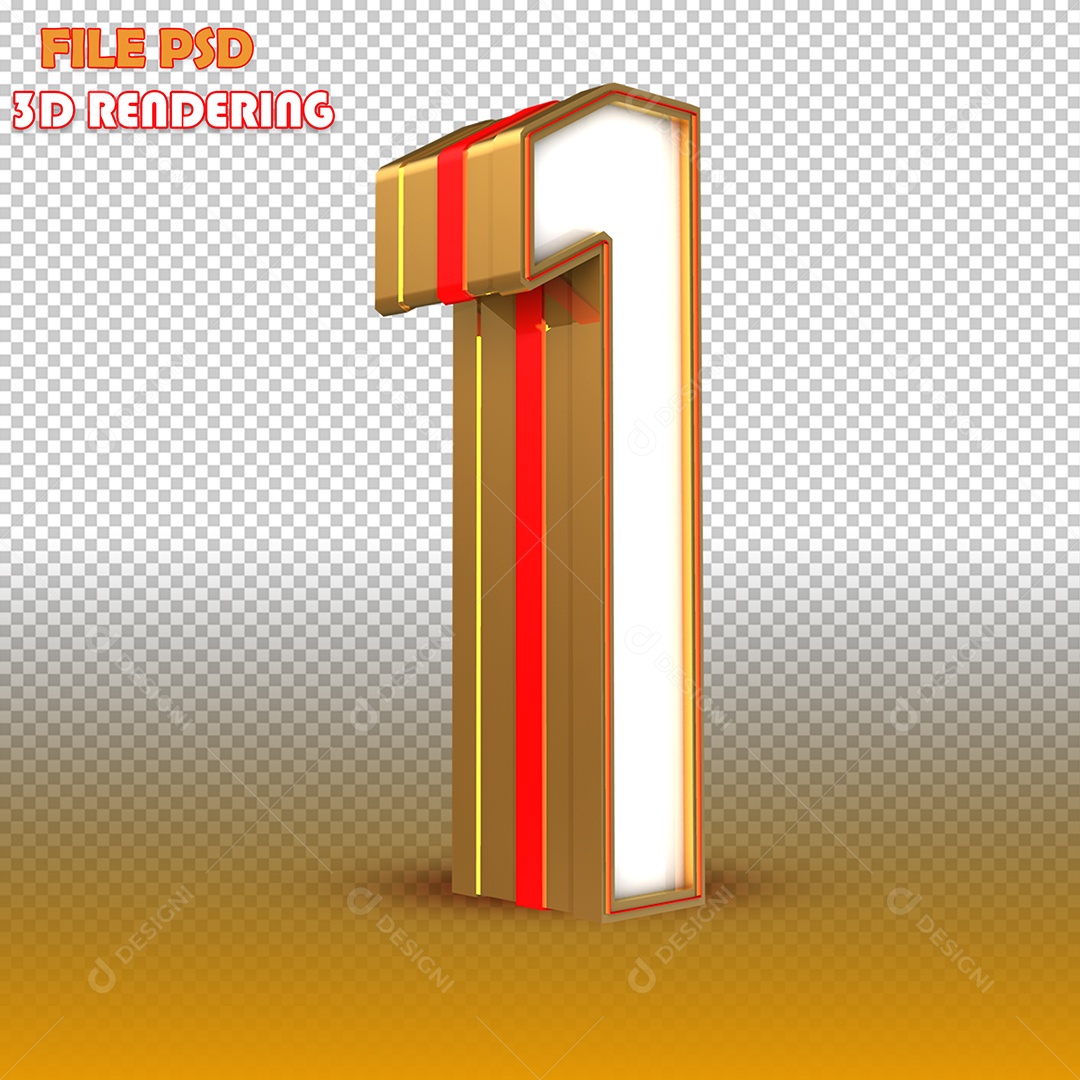 Número 1 Dourado Elemento 3D Para Composição PSD