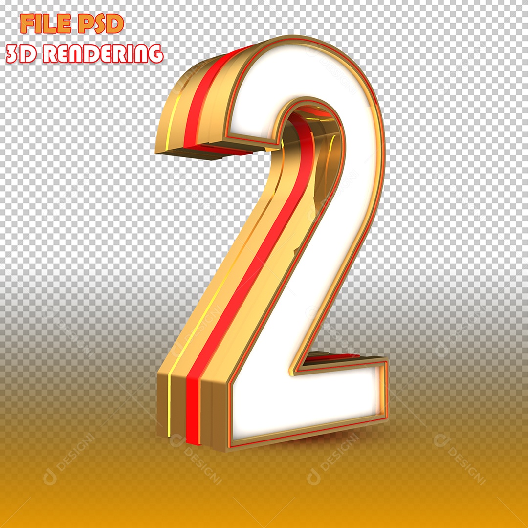 Número 2 Dourado Elemento 3D Para Composição PSD