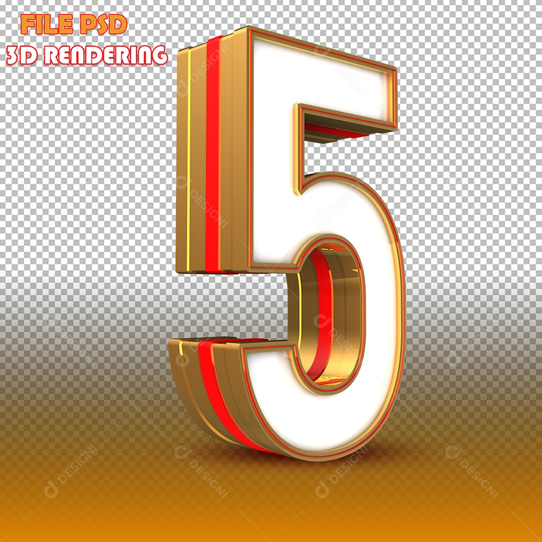 Número 5 Dourado Elemento 3D Para Composição PSD