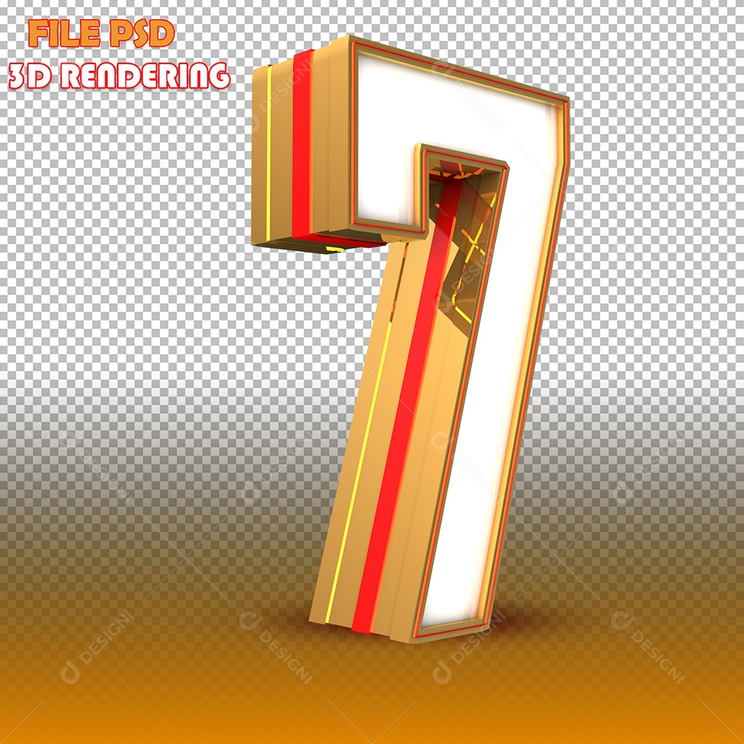 Número 7 Dourado Elemento 3D Para Composição PSD