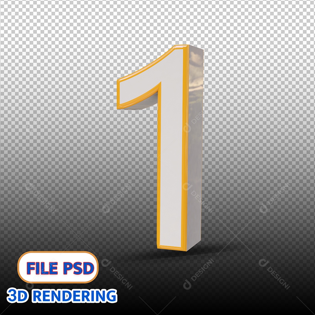 Número 1 Branco e Amarelo Elemento 3D Para Composição PSD