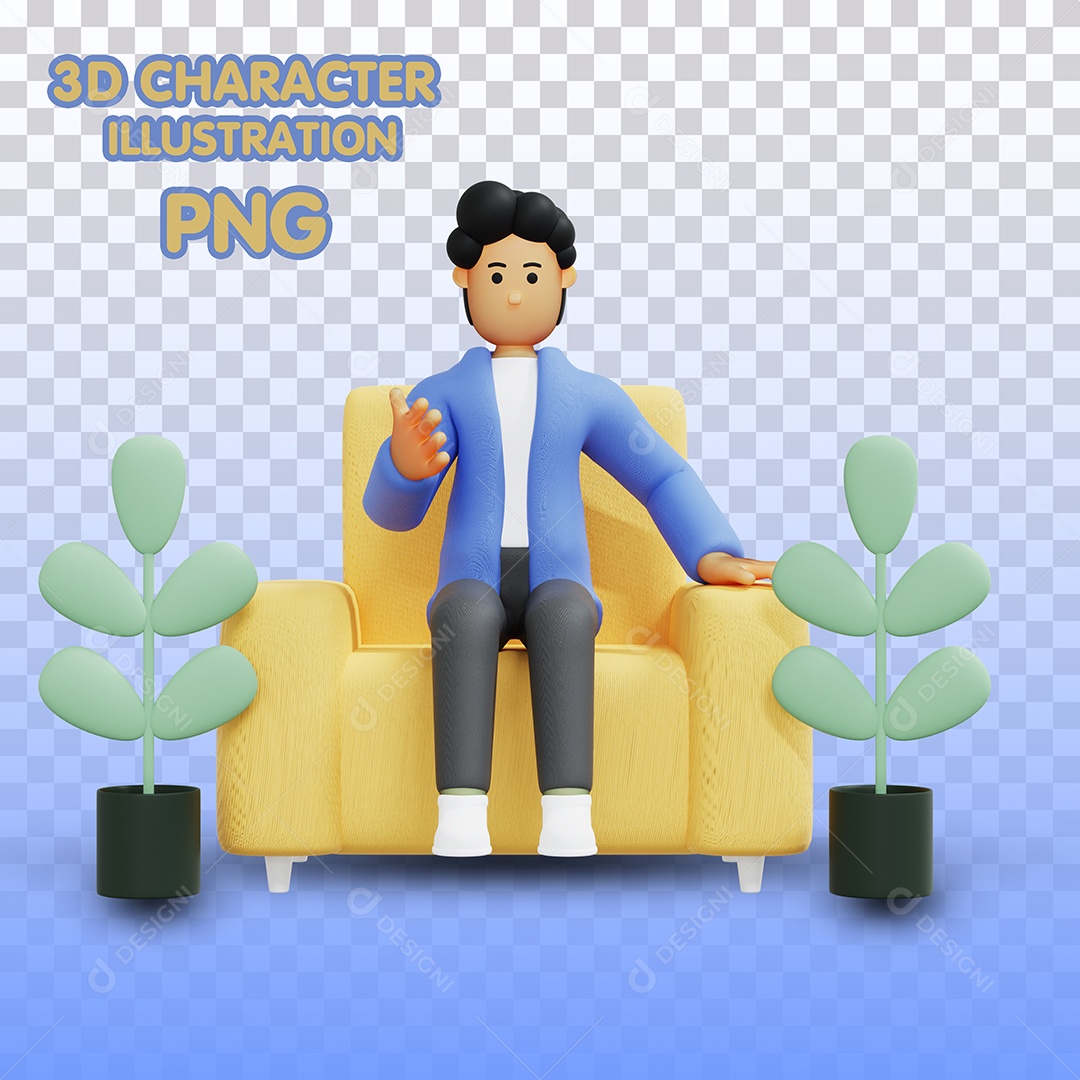 Personagem 3D Sentado no Sofá PSD