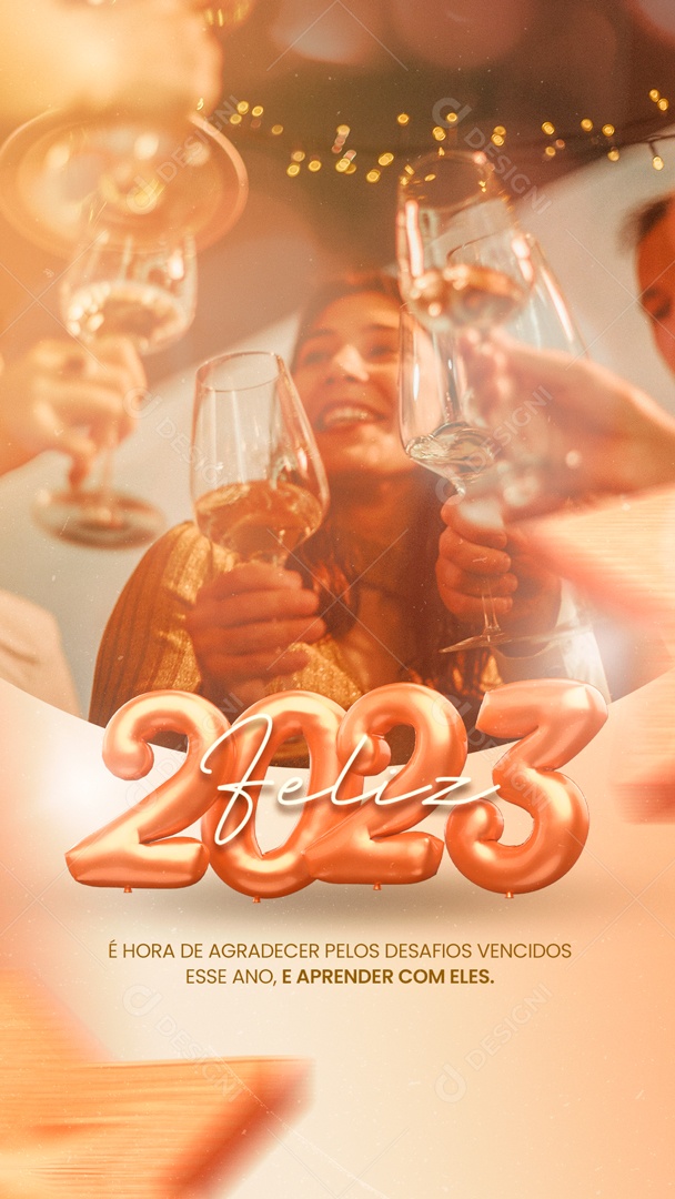 Story É Hora de Agradecer Pelos Desafios Vencidos esse Ano Feliz 2023 Social Media PSD Editável