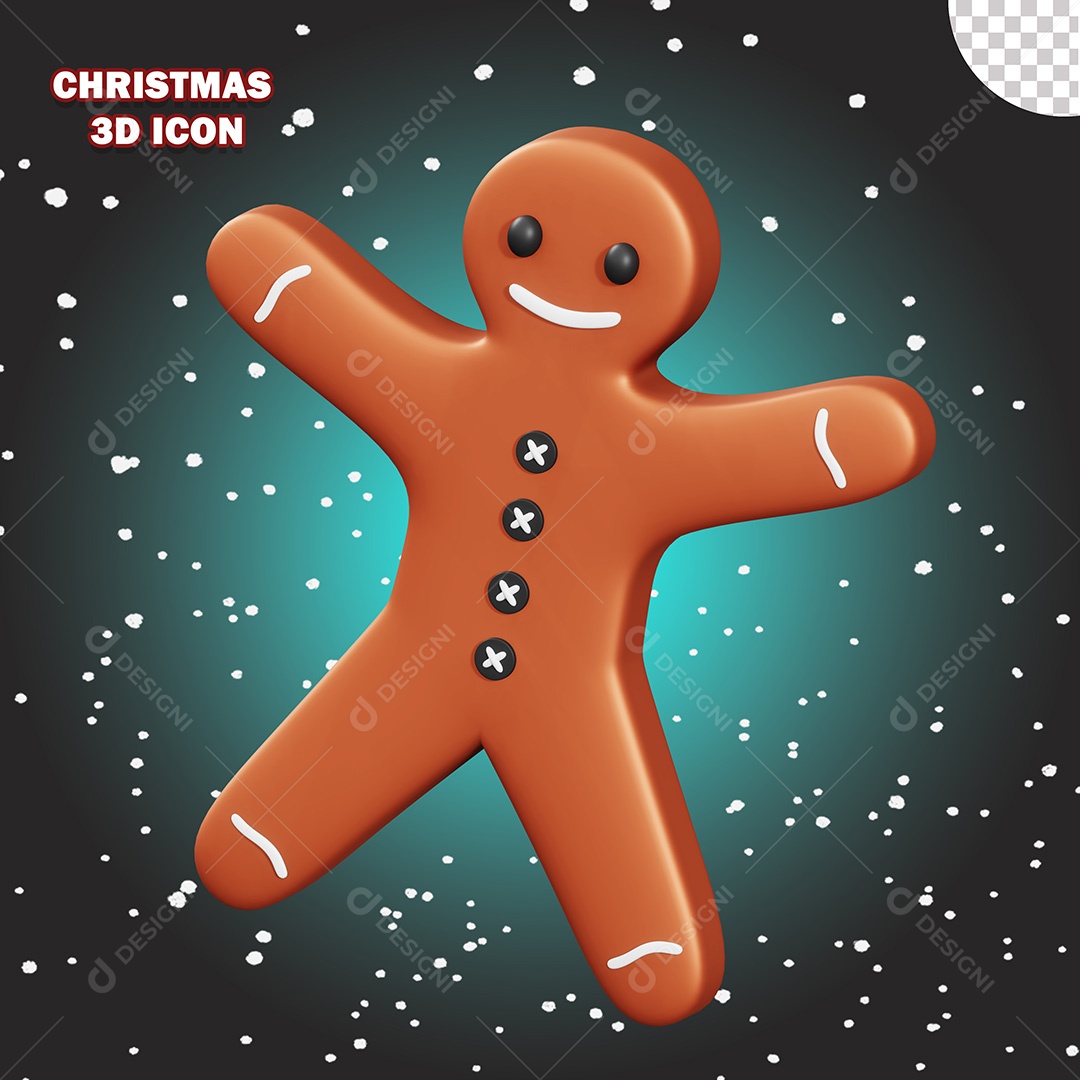 Ícone de Natal Biscoito de Gengibre em Forma de Pessoa 3D PSD Para Composição
