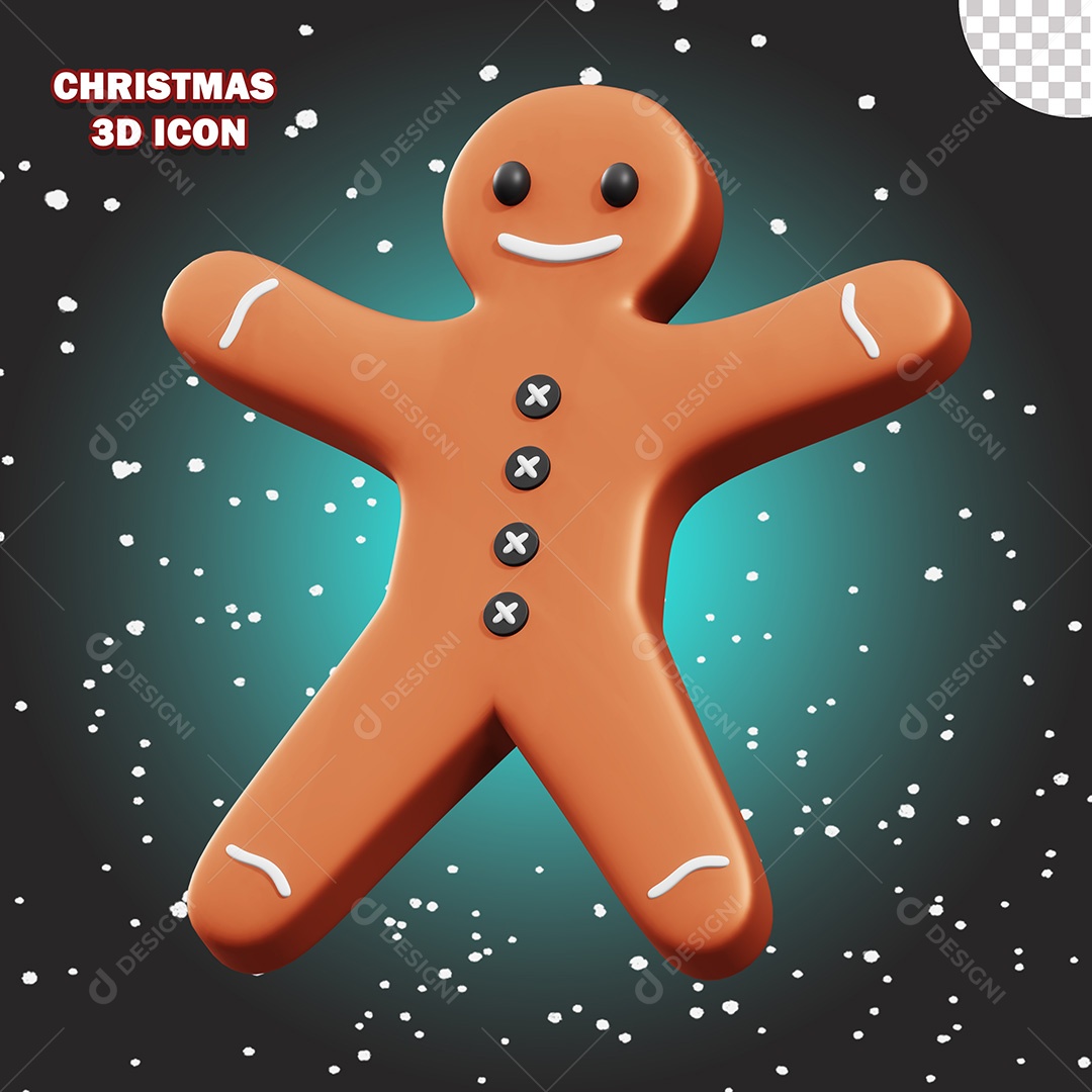 Ícone de Natal  Biscoite de Gengibre em Forma de Pessoa 3D PSD Para Composição