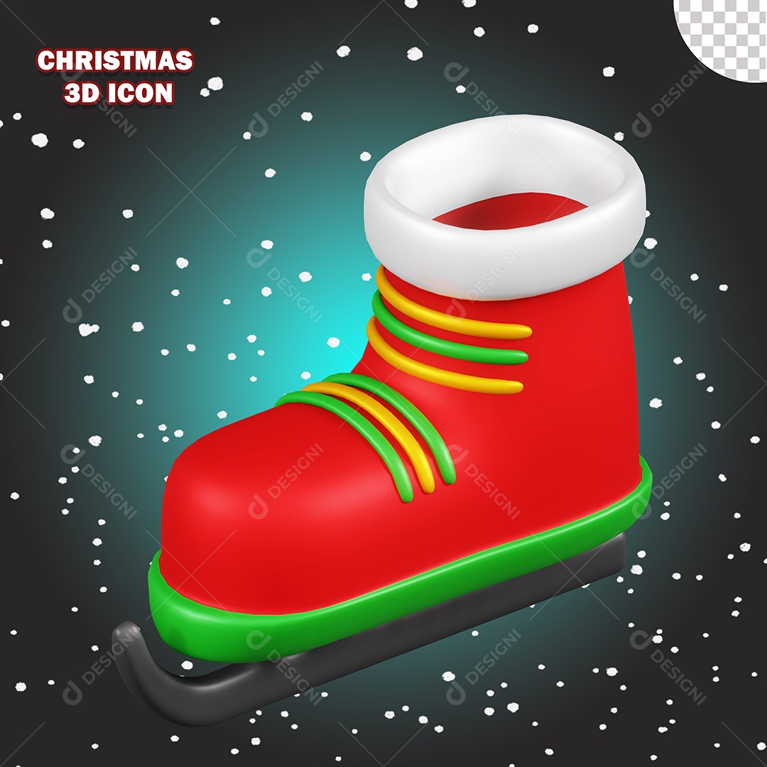 Ícone de Natal Patins de Gelo 3D PSD Para Composição