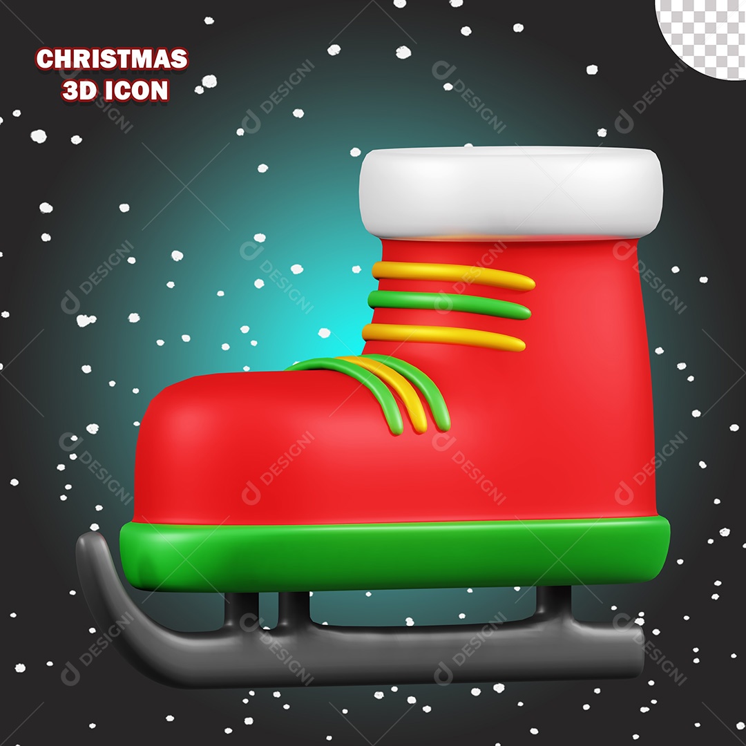 Ícone de Natal Patins de Gelo 3D PSD Para Composição