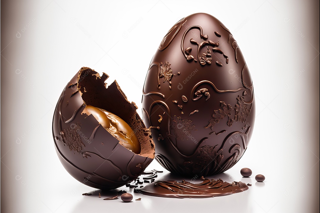 Ovo de chocolate doce marrom isolado em fundo colorido.