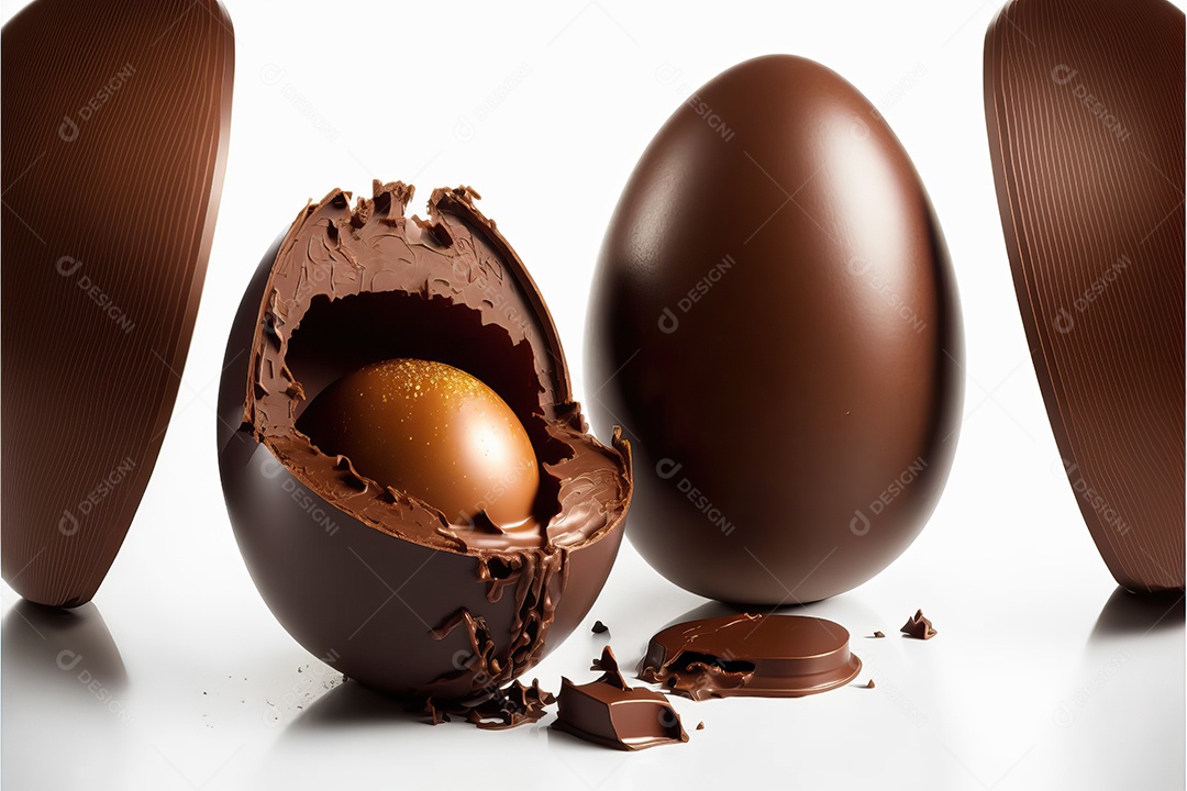 Ovo de chocolate doce marrom isolado em fundo colorido.