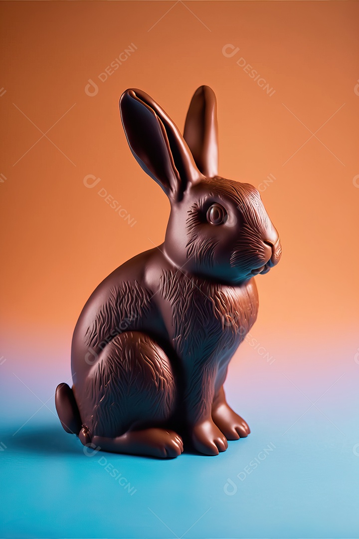 Delicioso coelho de chocolate marrom doce isolado em fundo infinito, celebração da Páscoa.