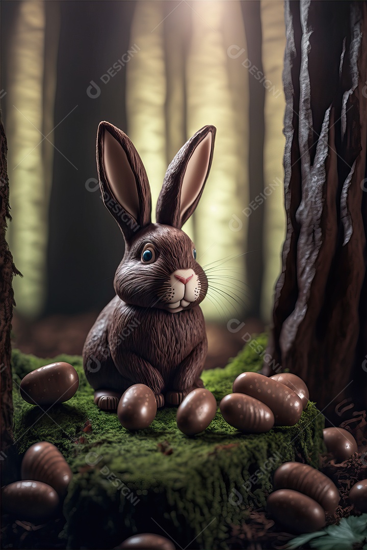 Delicioso coelho de chocolate marrom doce isolado em fundo infinito, celebração da Páscoa.