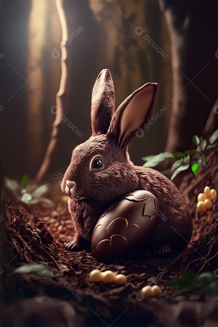 Delicioso coelho de chocolate marrom doce isolado em fundo infinito, celebração da Páscoa.