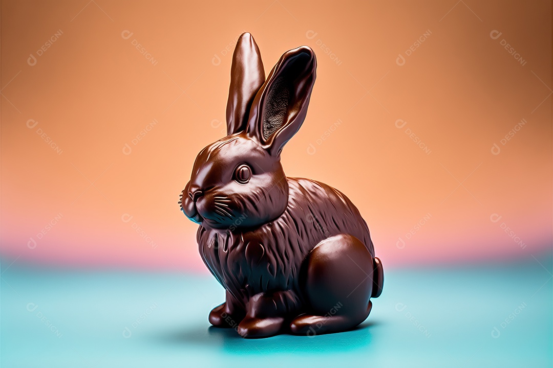 Delicioso coelho de chocolate marrom doce isolado em fundo infinito, celebração da Páscoa.