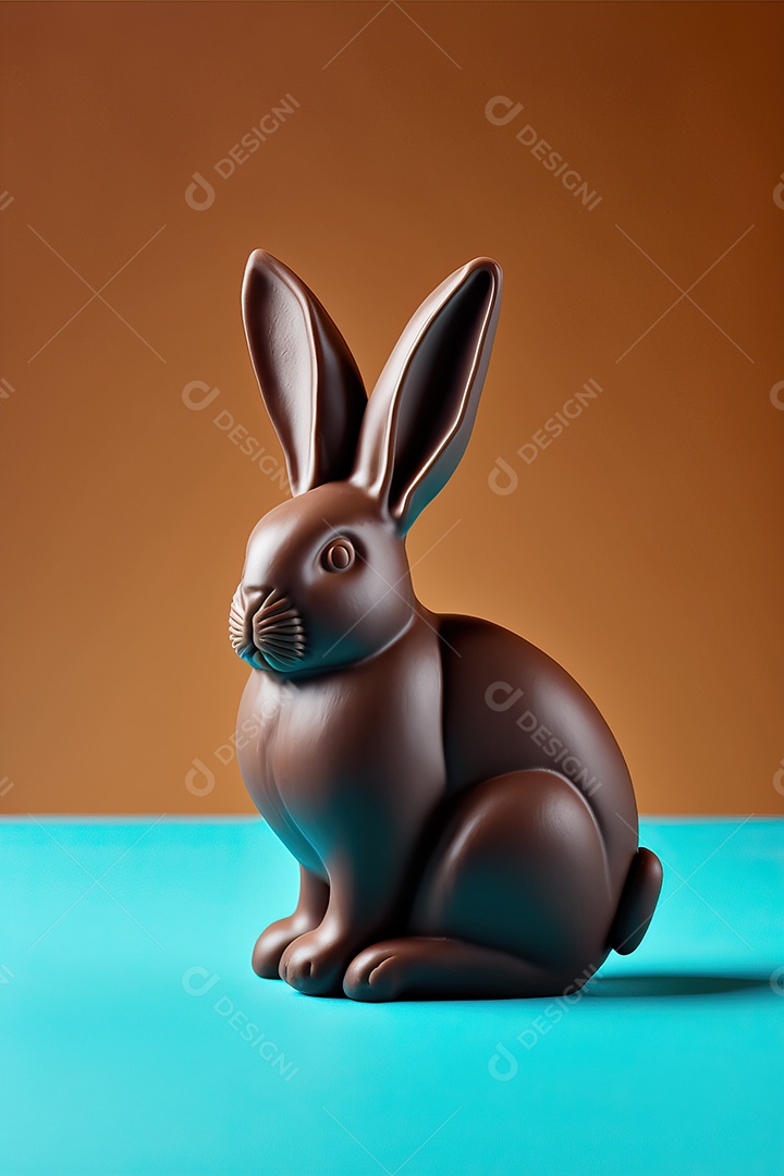 Delicioso coelho de chocolate marrom doce isolado em fundo infinito, celebração da Páscoa.