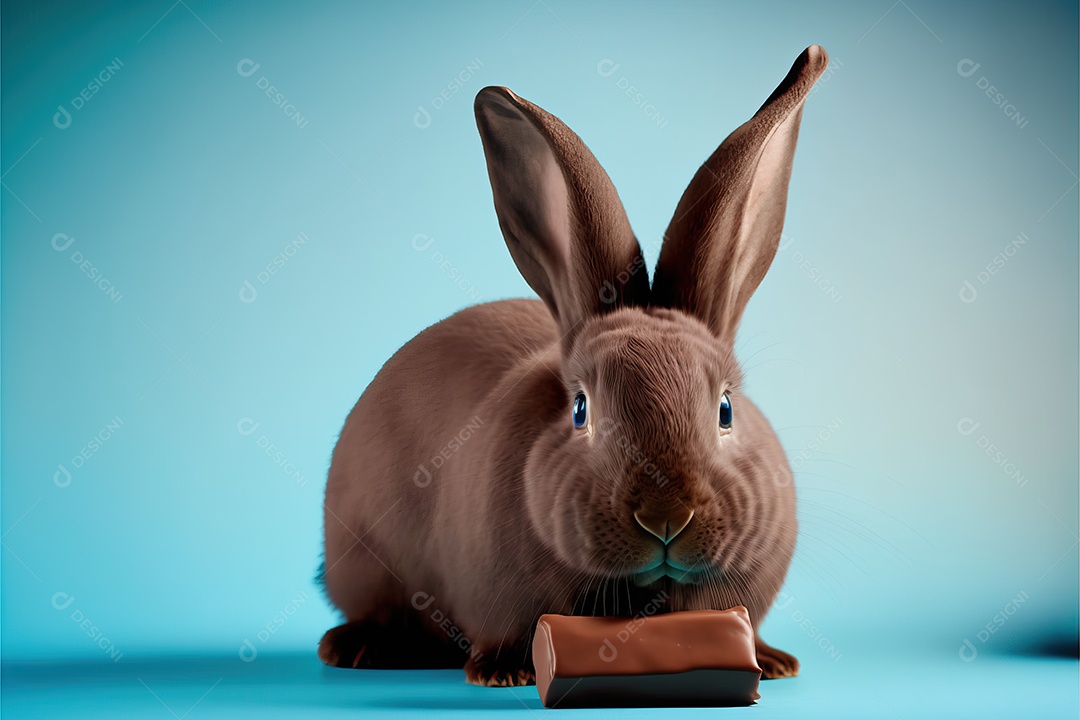 Delicioso coelho de chocolate marrom doce isolado em fundo infinito, celebração da Páscoa.