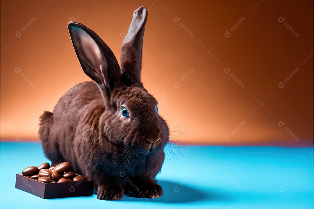 Delicioso coelho de chocolate marrom doce isolado em fundo infinito, celebração da Páscoa.