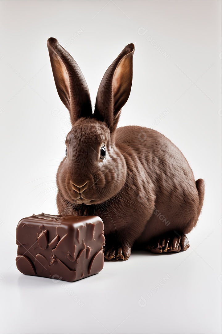 Delicioso coelho de chocolate marrom doce isolado em fundo infinito, celebração da Páscoa.