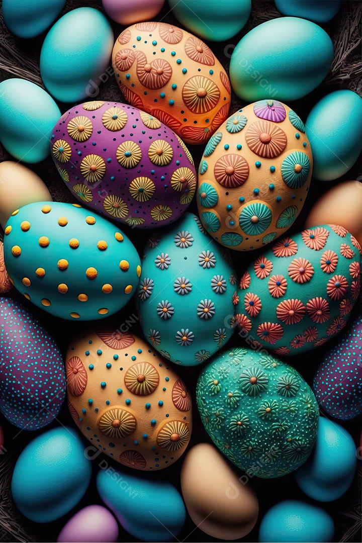 Fundo colorido da coleção de ovos de páscoa, celebração da páscoa.