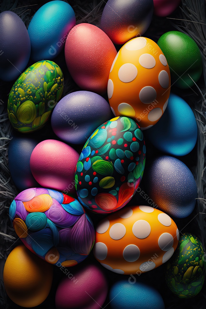 Fundo colorido da coleção de ovos de páscoa, celebração da páscoa.