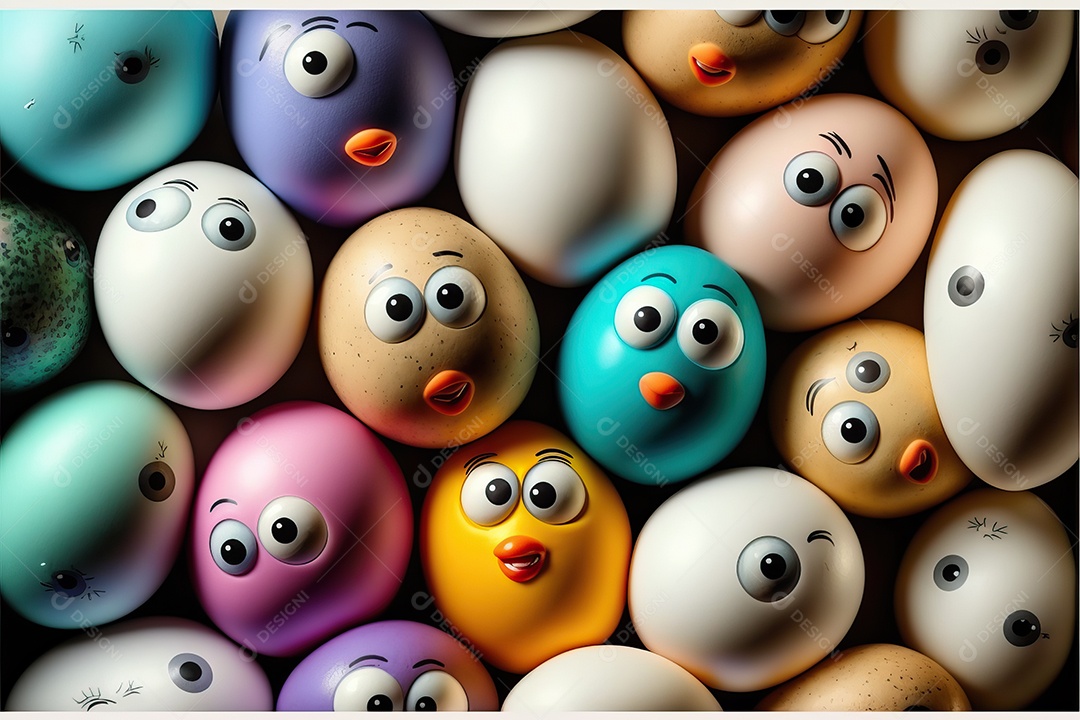 Fundo colorido de ovos de Páscoa com sorrisos, celebração da Páscoa.