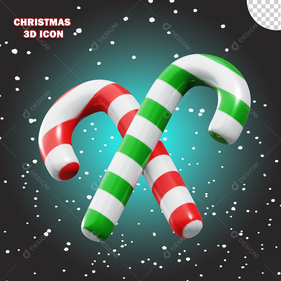 Ícone de Natal Bastões de Açucar 3D PSD Para Composição