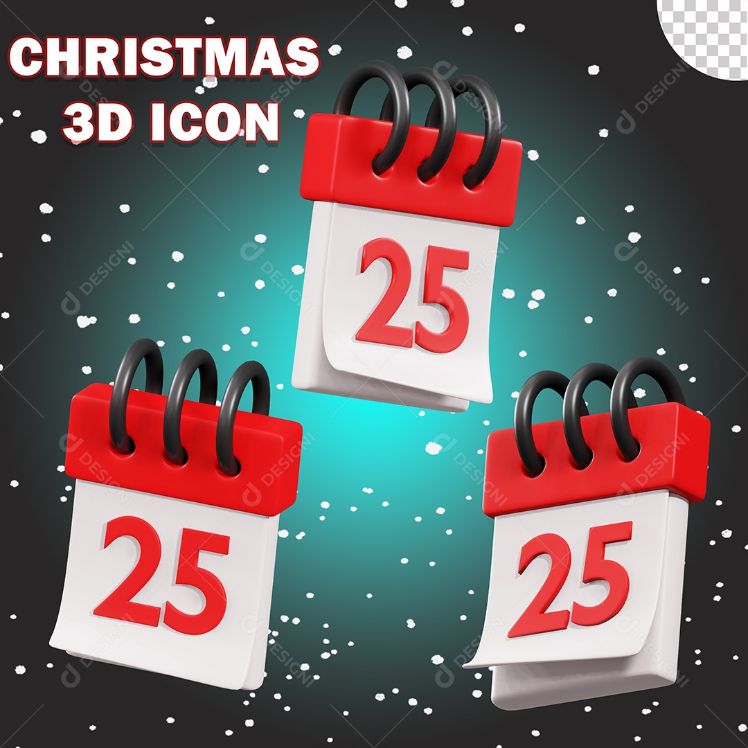 Ícone de Natal Calendário 25 de Dezembro 3D PSD Para Composição