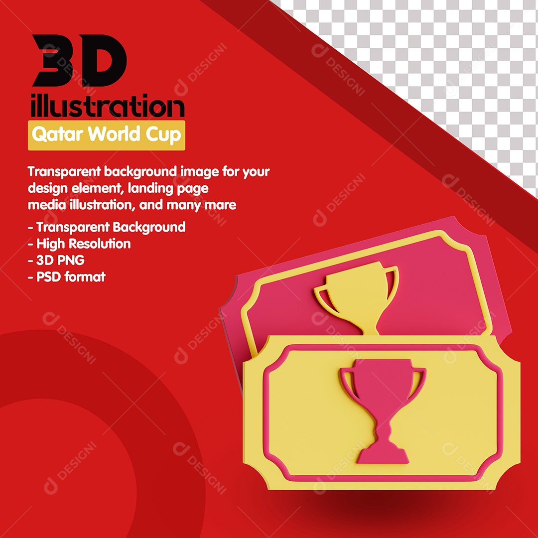 Ícone Copa do Mundo Ingressos 3D PSD Para Composição