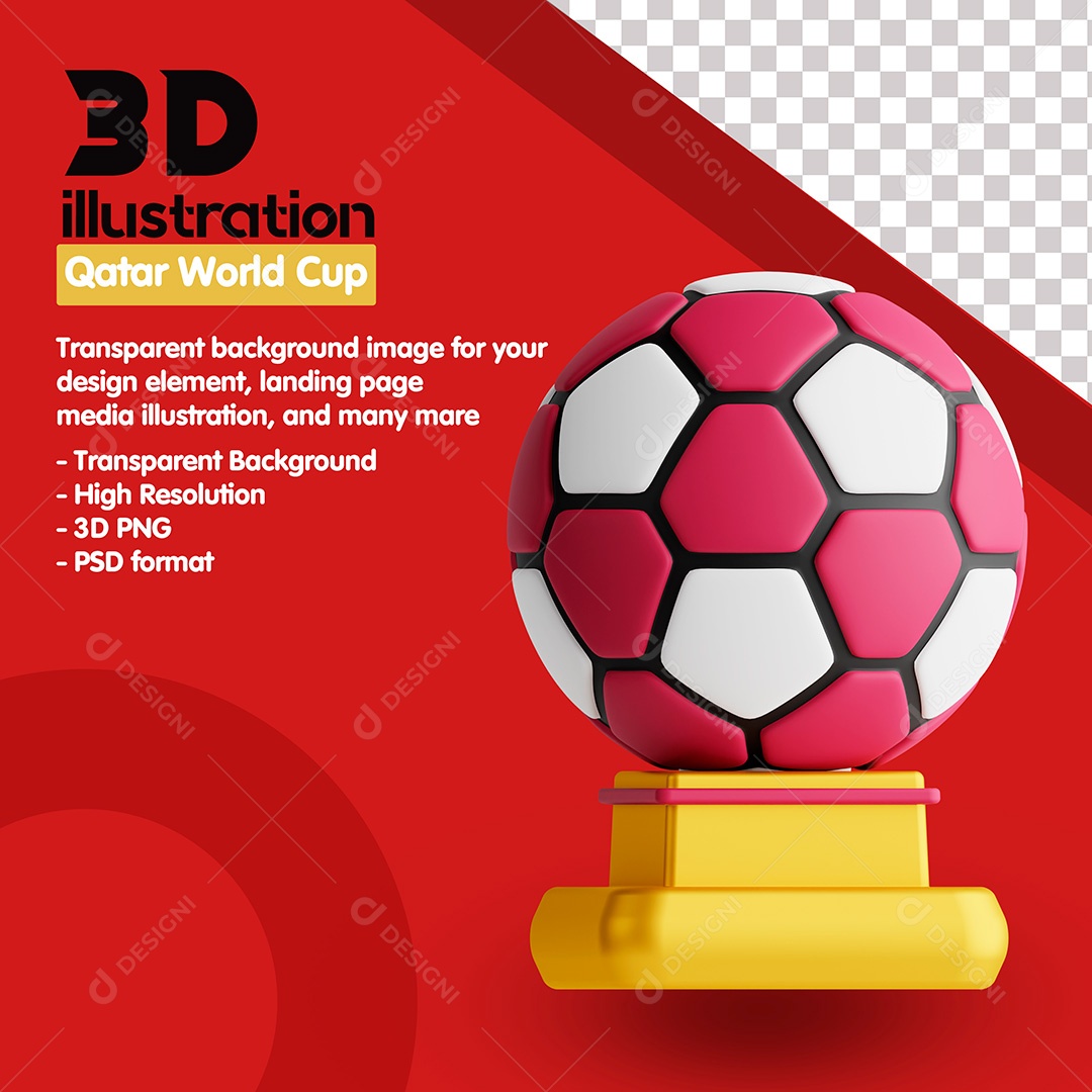 Ícone Copa do Mundo Troféu Bola 3D PSD Para Composição