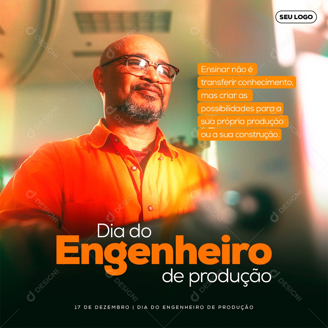 Ensinar não é Transferir Dia do Engenheiro de Produção Social Media PSD Editável