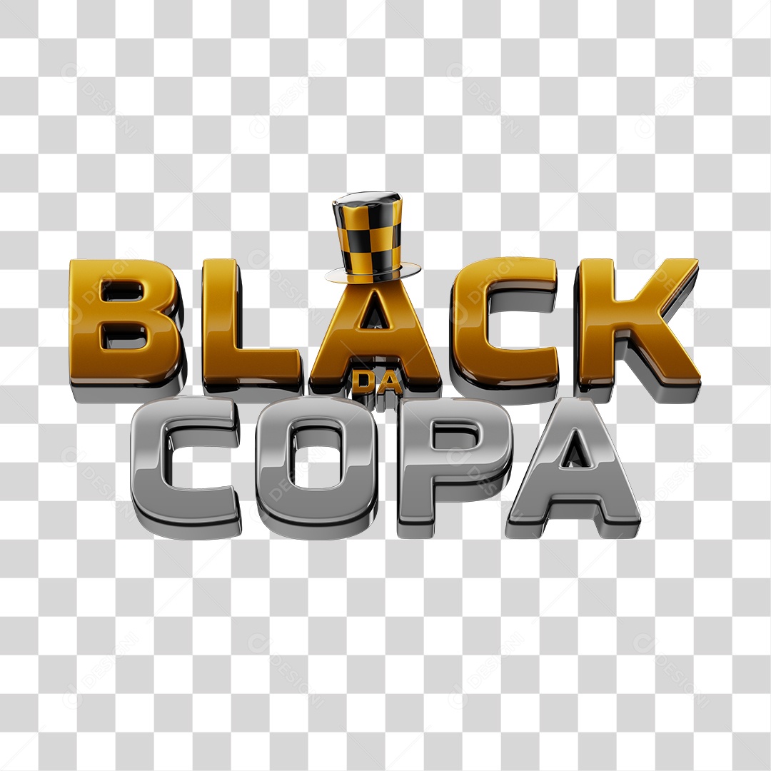 Black da Copa Texto 3D para Composição PNG Transparente