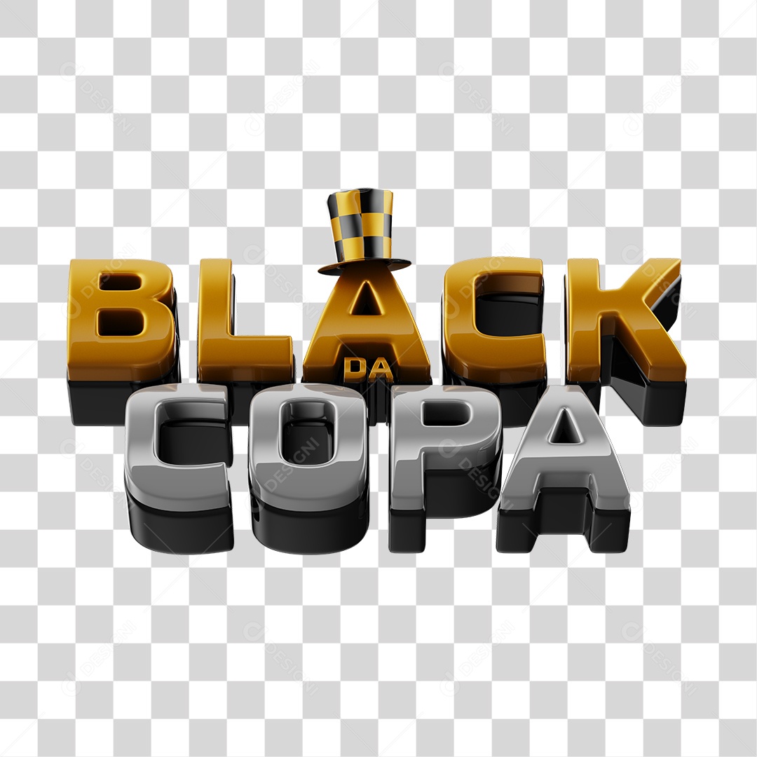 Black da Copa Texto 3D para Composição PNG Transparente