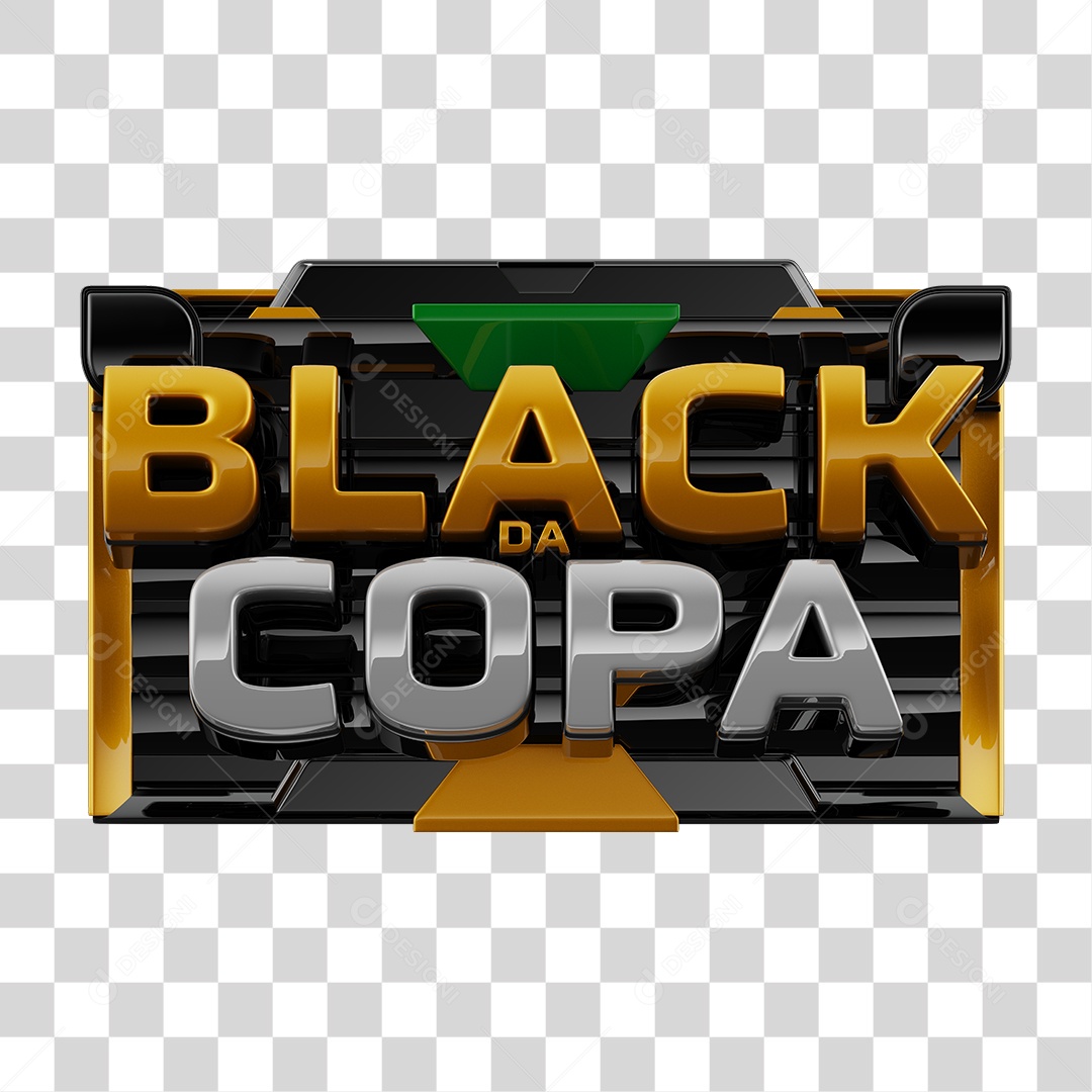 Black da Copa Selo 3D Preto e Dourado para Composição PNG Transparente