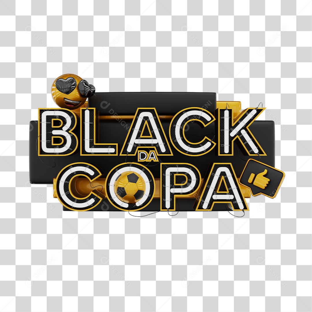 Black da Copa Selo 3D Preto e Dourado para Composição PNG Transparente