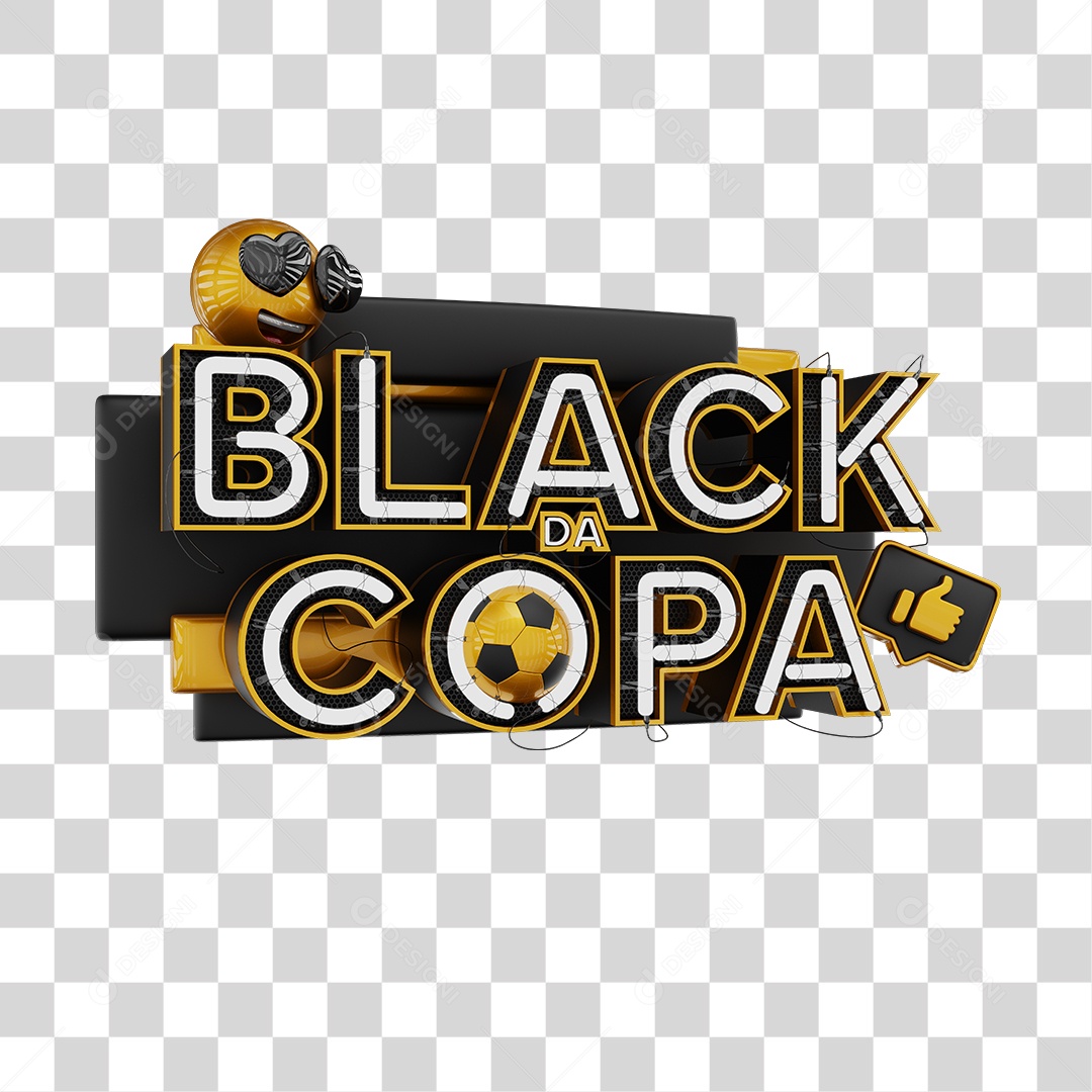 Black da Copa Selo 3D Preto e Dourado para Composição PNG Transparente