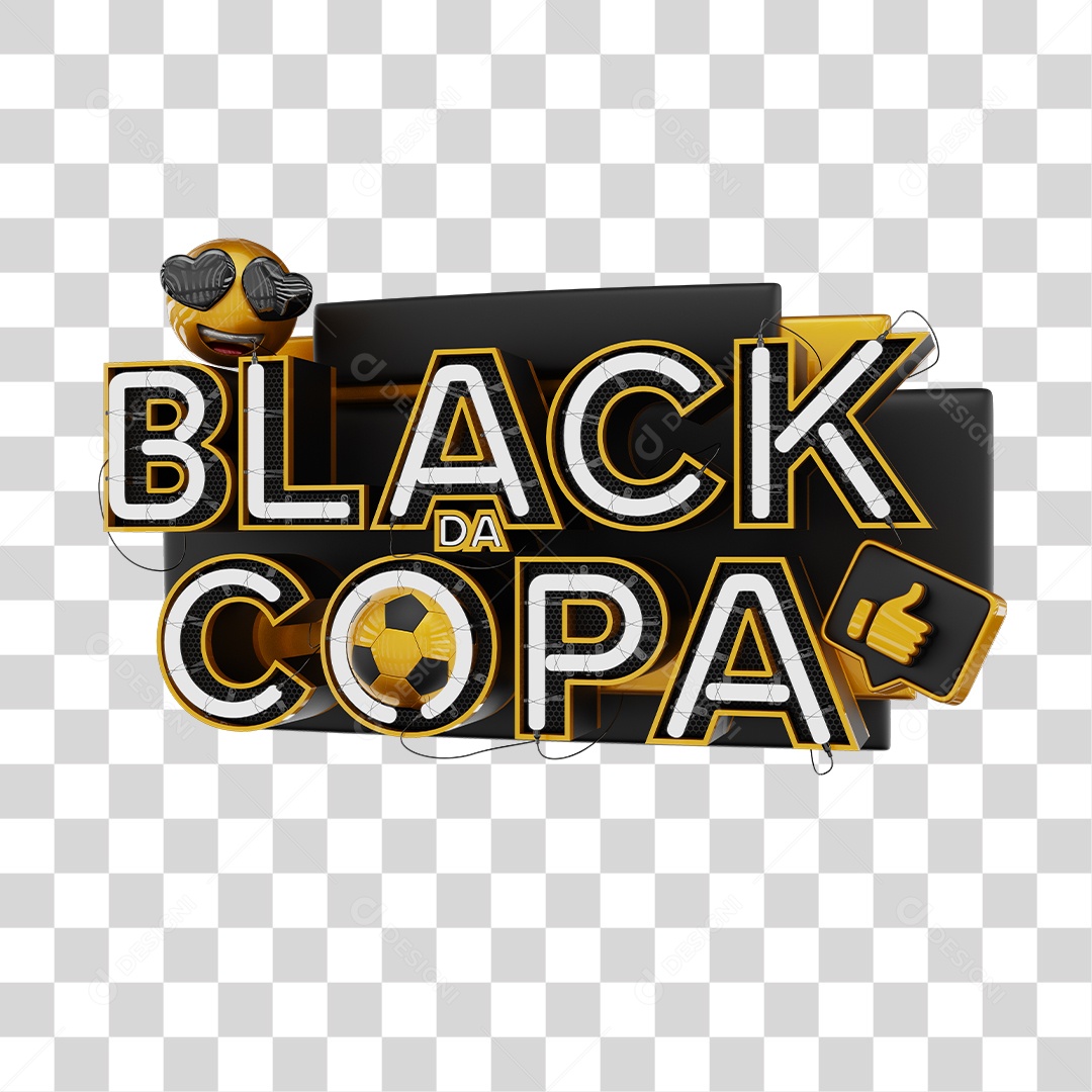 Black da Copa Selo 3D Preto e Dourado para Composição PNG Transparente