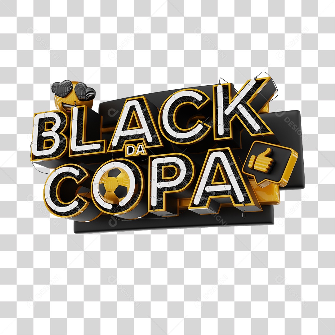 Black da Copa Selo 3D Preto e Dourado para Composição PNG Transparente