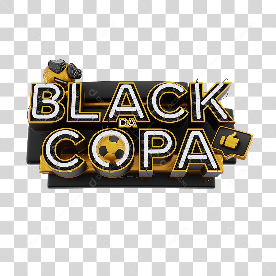 Black da Copa Selo 3D Preto e Dourado para Composição PNG Transparente