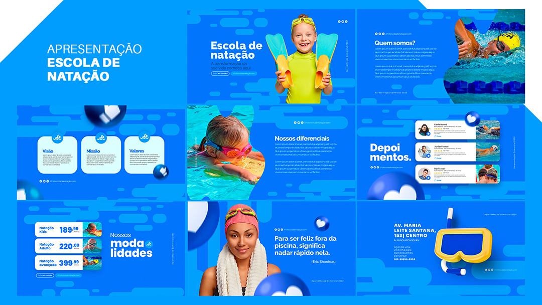 Apresentação Comercial Escola de Natação PSD Editável