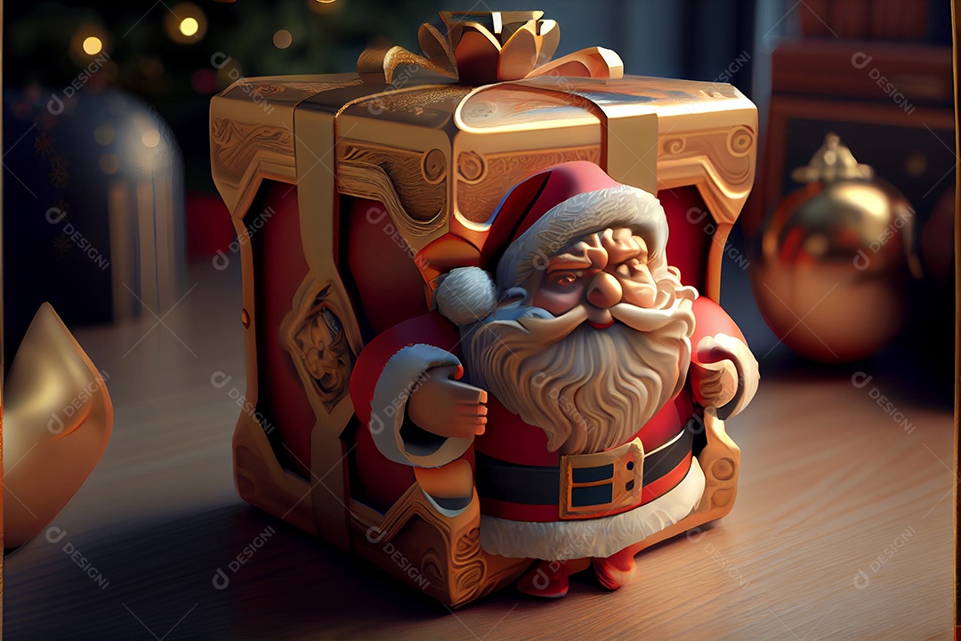 Papai Noel segurando uma caixa de presente festiva feliz natal